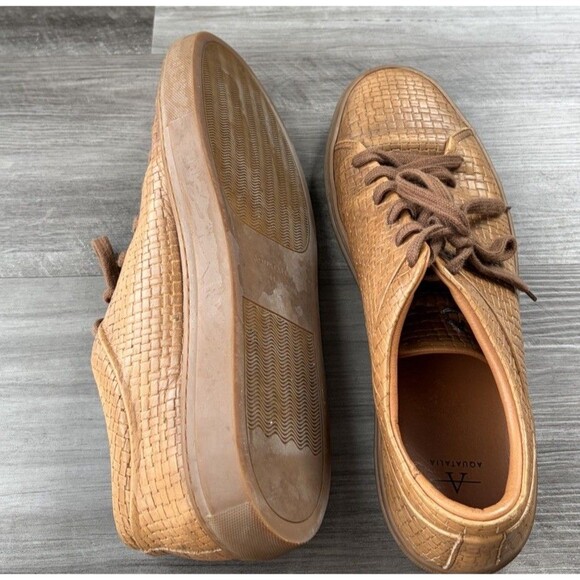 Aquatalia Alaric Basketweave Woven Leather Lace Up Sneakers Size 11 Mens Tan - Picture 6 of 9